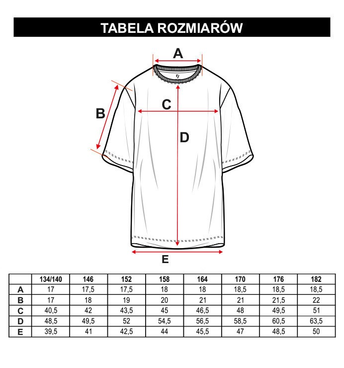 Tabela rozmiarów - Biały t-shirt BOLD
