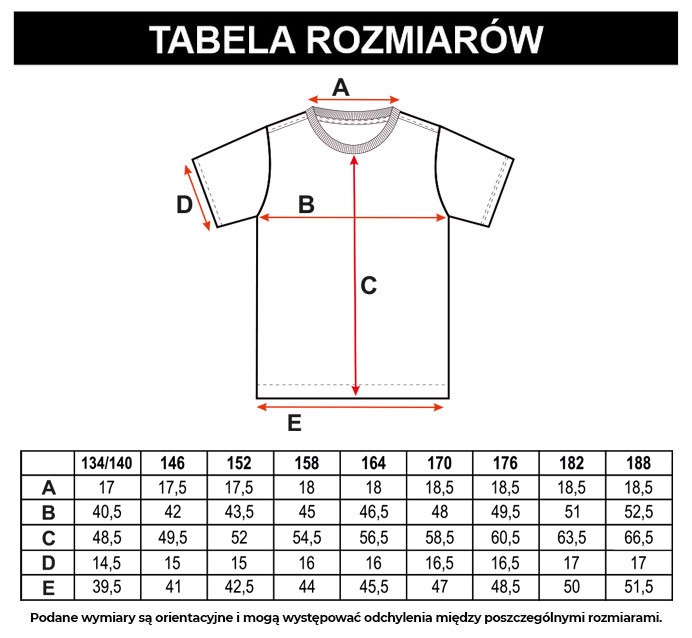 Tabela rozmiarów - Fioletowy T-shirt z nadrukiem na środku