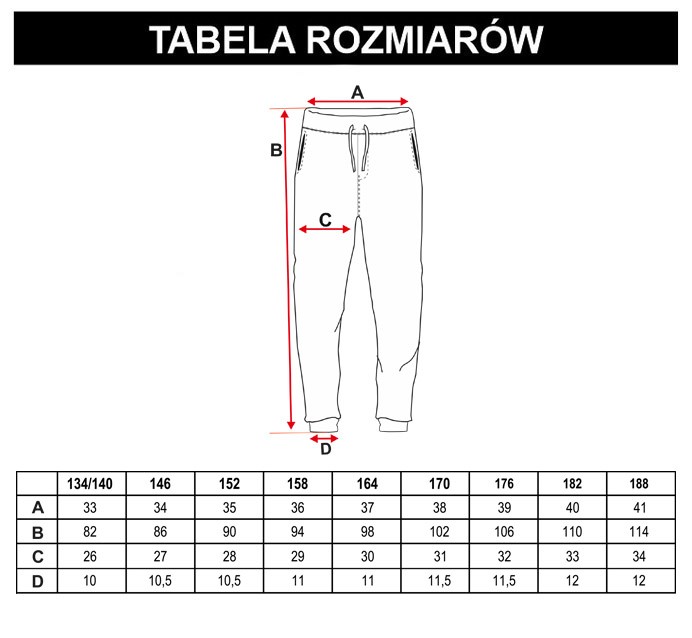 Tabela rozmiarów - Szare spodnie dresowe tie dye