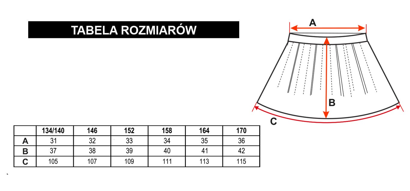 Tabela rozmiarów - Czarno-biała krótka spódnica w pepitę