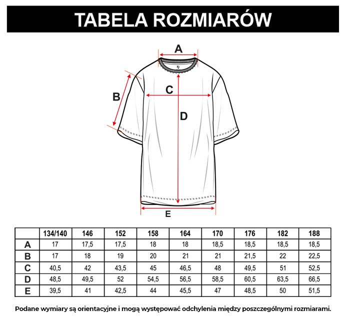 Tabela rozmiarów - Biały T-shirt z czarnymi nadrukami