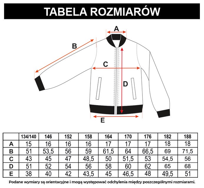 Tabela rozmiarów - Czarna rozpinana bluza dresowa z nadrukami