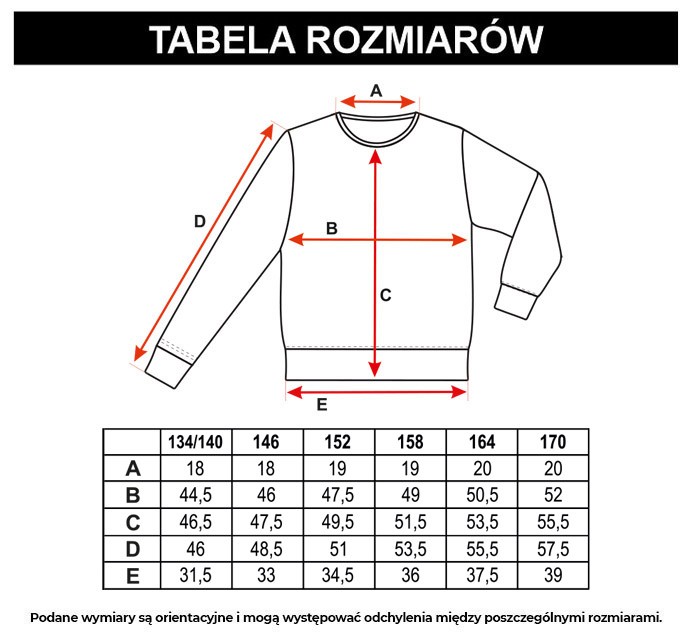 Tabela rozmiarów - Pomarańczowa bluza dresowa z nadrukiem
