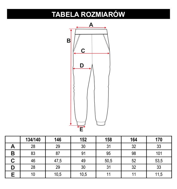 Tabela rozmiarów - Szare melanżowe spodnie dresowe NO