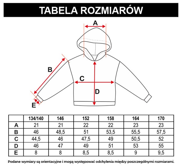Tabela rozmiarów - Beżowa bluza dresowa z kapturem i nadrukami