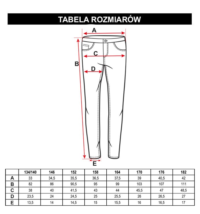 Tabela rozmiarów - Czarne spodnie SLIM, Granatowe spodnie SLIM
