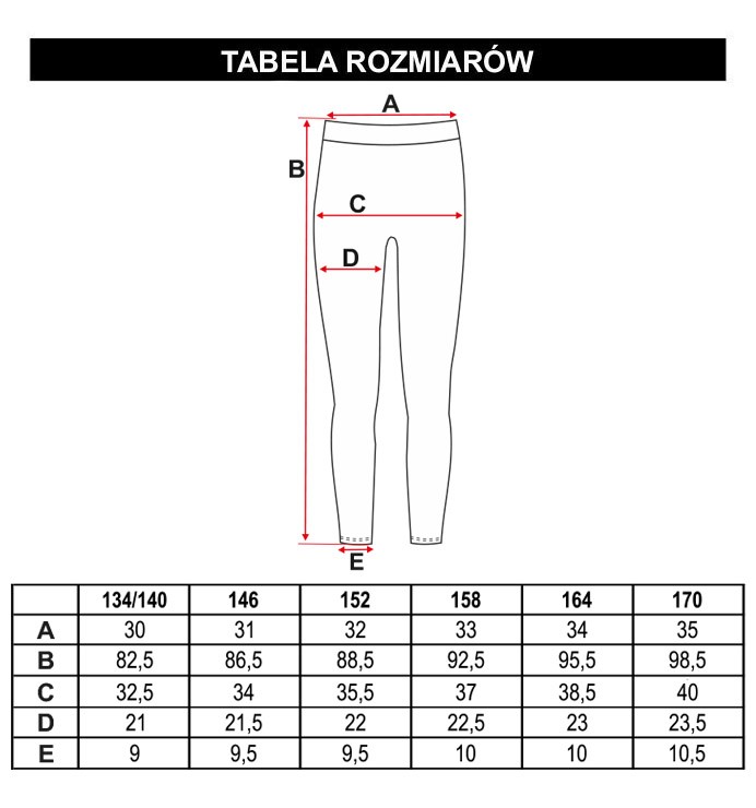 Tabela rozmiarów - Czarne legginsy z ozdobnym nadrukiem