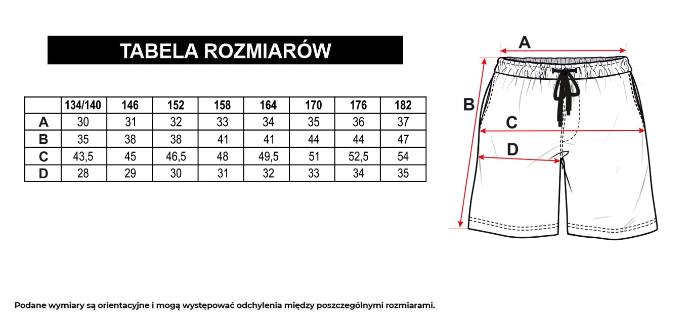 Tabela rozmiarów - Szorty kąpielowe z kolorowym nadrukiem na całości