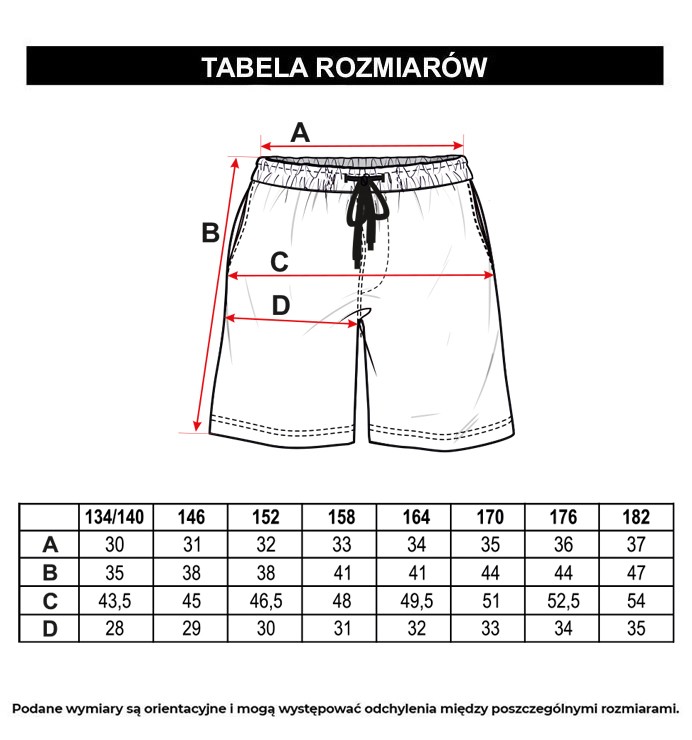 Tabela rozmiarów - Szorty kąpielowe z kolorowym nadrukiem na całości