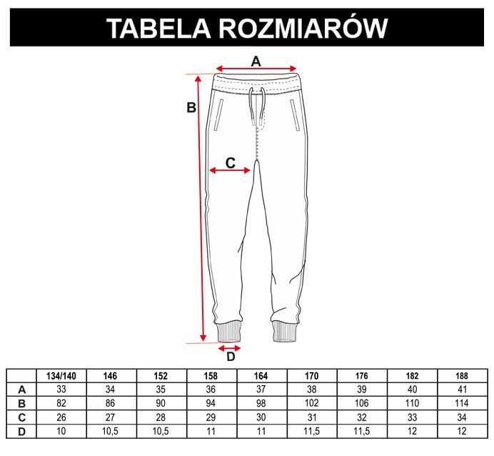 Tabela rozmiarów - Czarne spodnie dresowe typu jogger