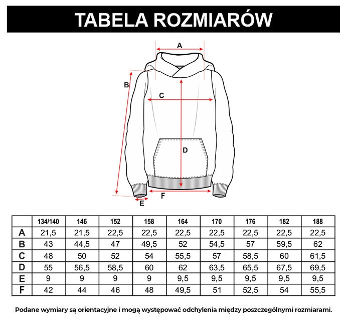 Tabela rozmiarów - Wielobarwna bluza dresowa z kapturem i nadrukami
