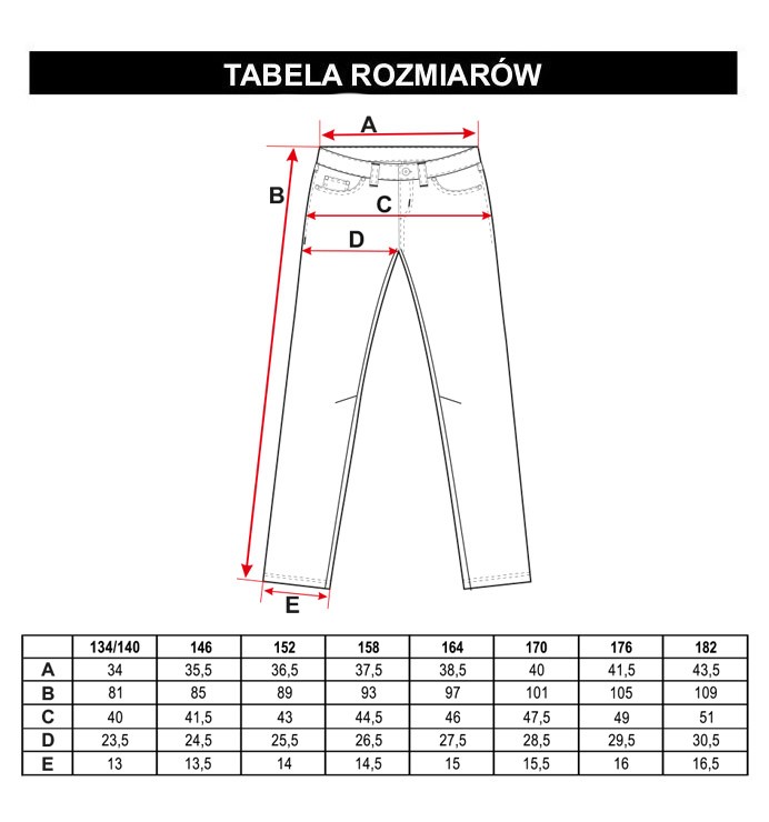 Tabela rozmiarów - Szare jeansy z przeszyciami