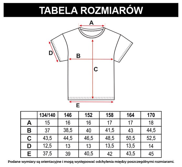 Tabela rozmiarów - Czarny T-shirt z połyskującym nadrukiem HOLO