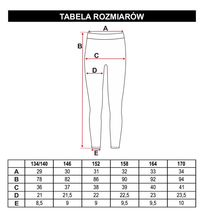 Tabela rozmiarów - Czarne klasyczne legginsy