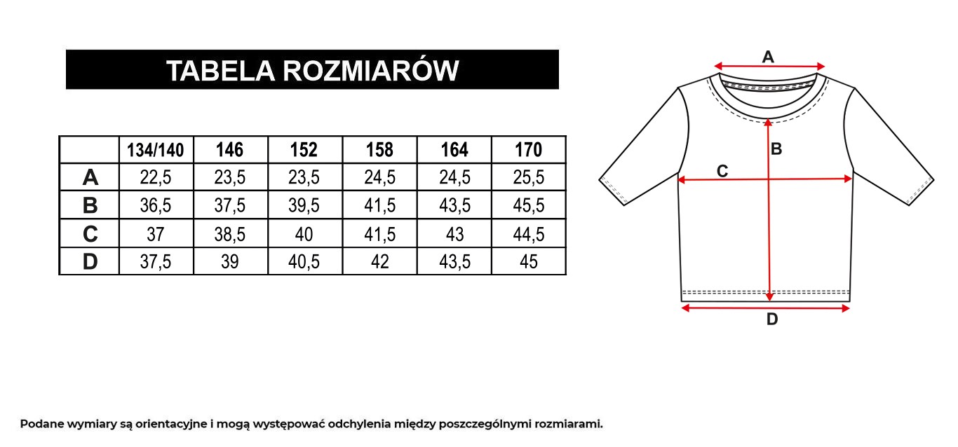 Tabela rozmiarów - Biała elegancka bluzka z ozdobną lamówką z dzianiny sweterkowej