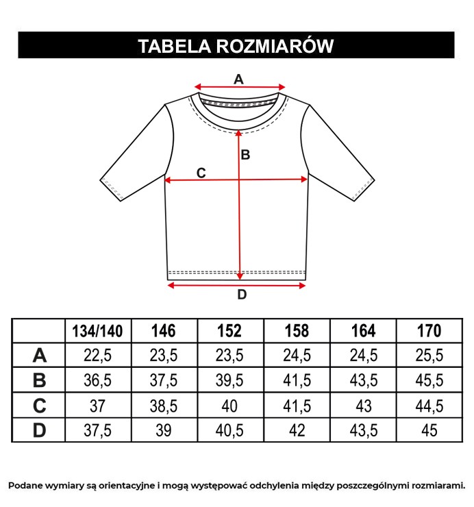 Tabela rozmiarów - Biała elegancka bluzka z ozdobną lamówką z dzianiny sweterkowej