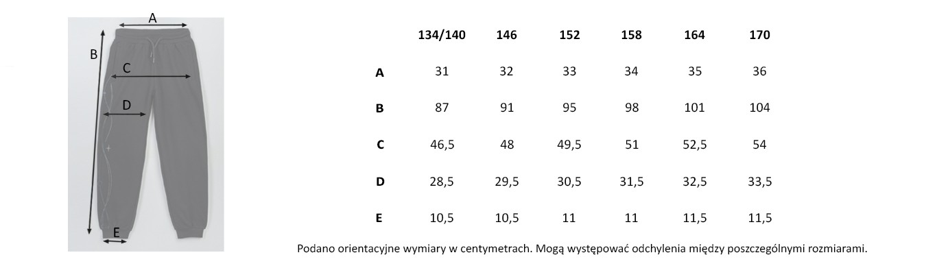 Tabela rozmiarów - Czarne spodnie dresowe z hologramowym nadrukiem na nogawce