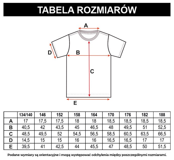 Tabela rozmiarów - Zielony T-shirt z nadrukiem