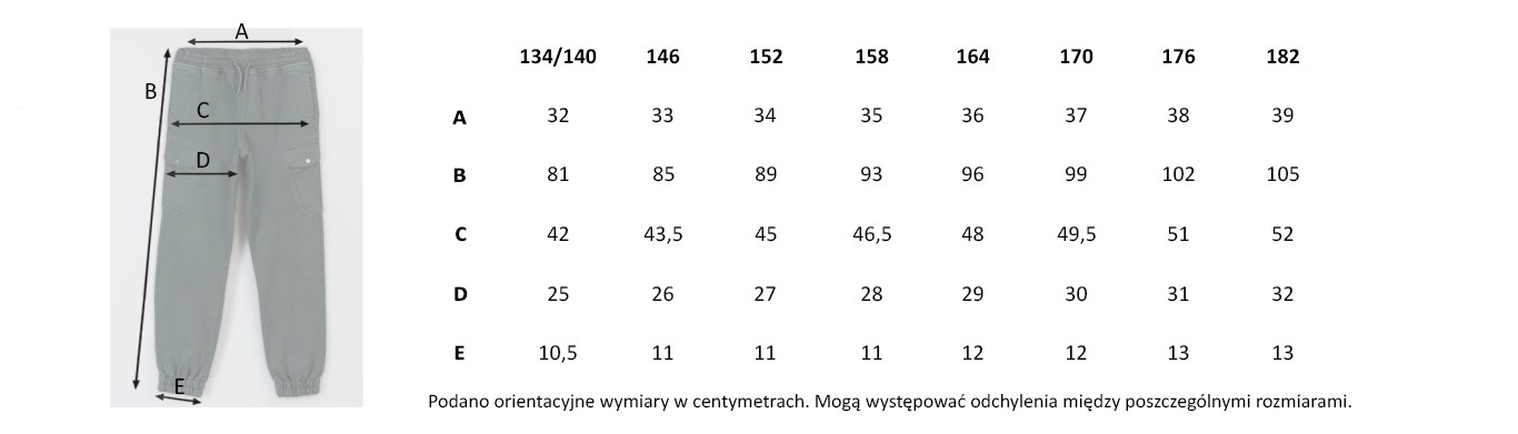 Tabela rozmiarów - Khaki spodnie materiałowe typu joggery z przestrzennymi kieszeniami