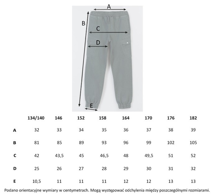 Tabela rozmiarów - Khaki spodnie materiałowe typu joggery z przestrzennymi kieszeniami