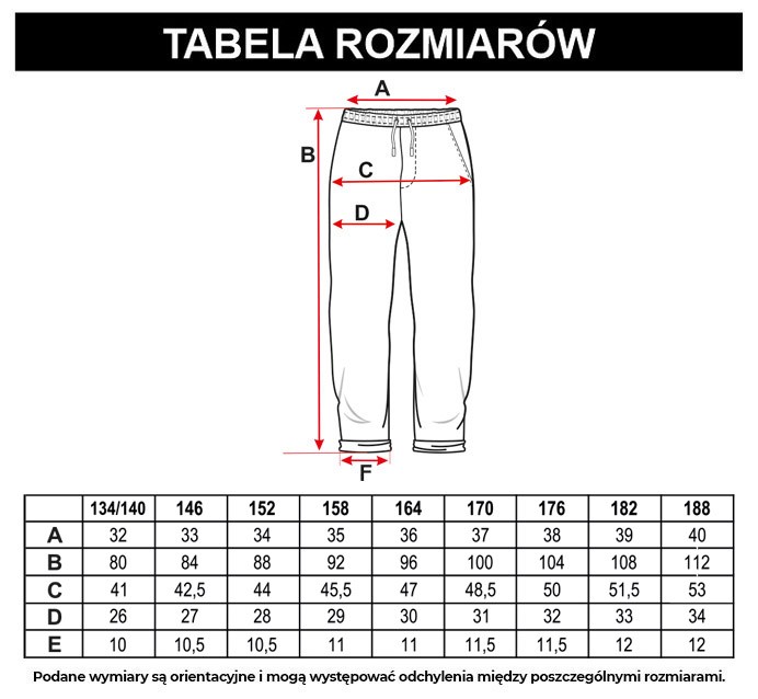 Tabela rozmiarów - Czarne spodnie typu joggery