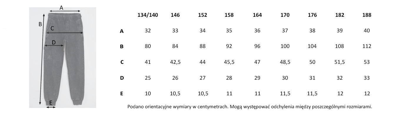 Tabela rozmiarów - Czarne spodnie dresowe z efektem sprania z kieszonką na nogawce