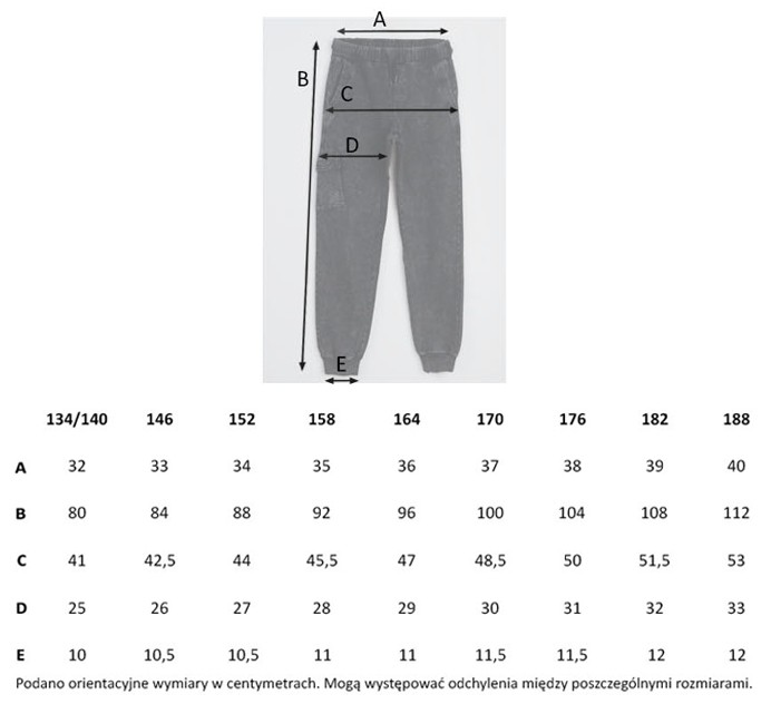 Tabela rozmiarów - Czarne spodnie dresowe z efektem sprania z kieszonką na nogawce