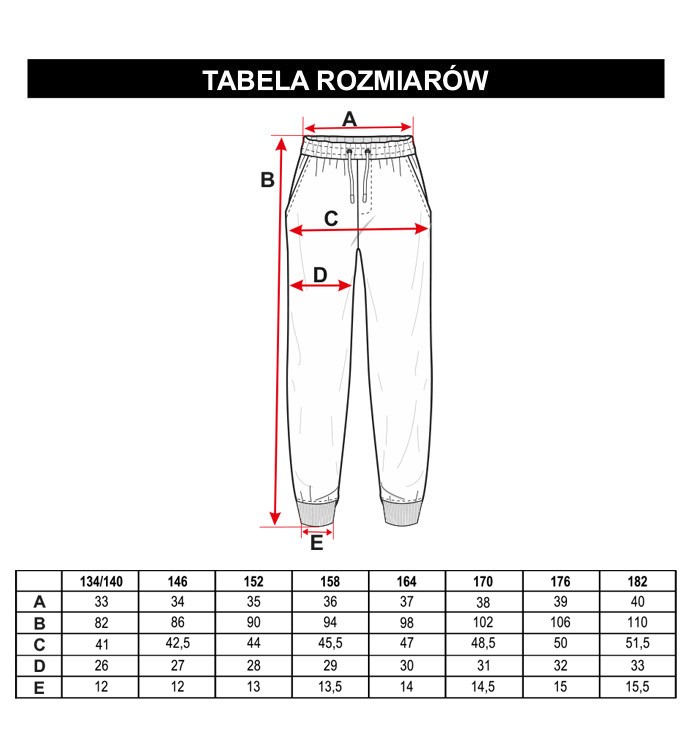Tabela rozmiarów - Szare wzorzyste spodnie dresowe ANTIQUE