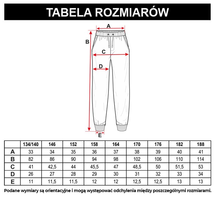 Tabela rozmiarów - Czarne spodnie dresowe
