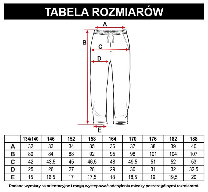 Tabela rozmiarów - Czarne spodnie w kratę typu joggery