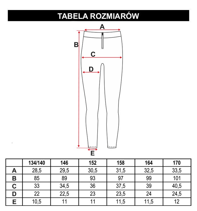 Tabela rozmiarów - Czarne dopasowane spodnie z ozdobnym suwakiem