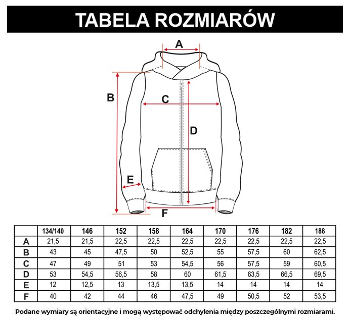 Tabela rozmiarów - Wielobarwna rozpinana bluza dresowa z kapturem i nadrukami