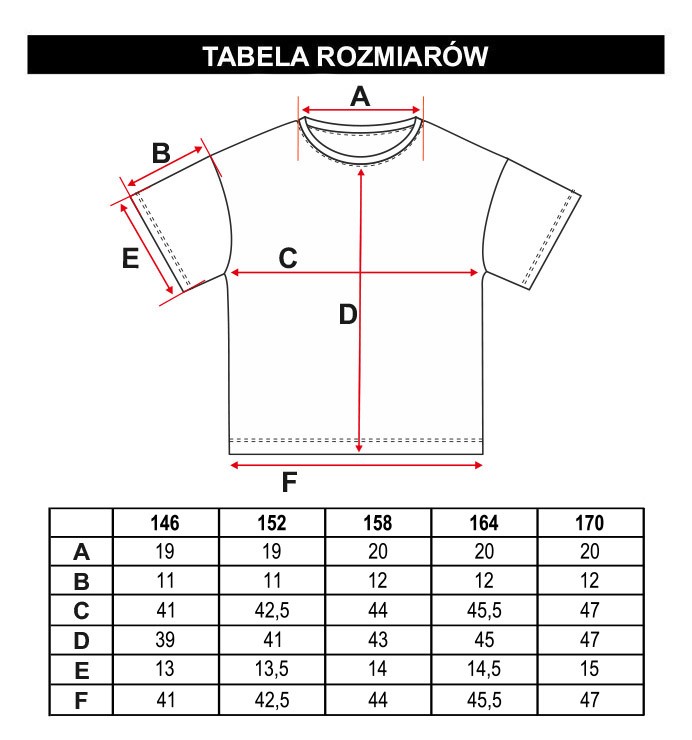 Tabela rozmiarów - Czarny T-shirt z nadrukami