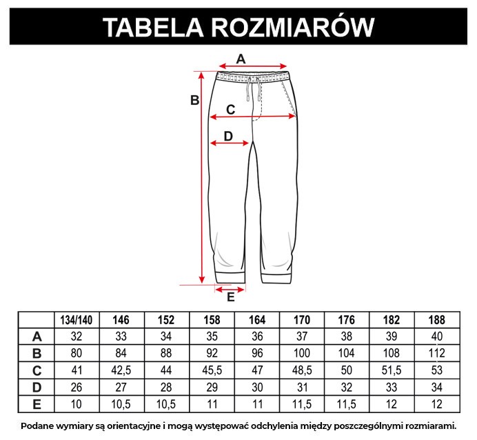 Tabela rozmiarów - Czarne spodnie dresowe z odpinanym łańcuchem