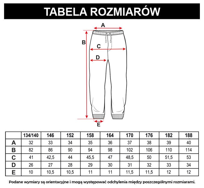 Tabela rozmiarów - Szare spodnie dresowe z zasuwanymi kieszeniami
