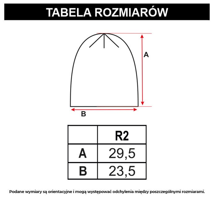 Tabela rozmiarów - Czarna czapka z odblaskową aplikacją