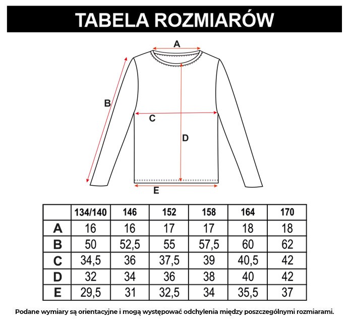 Tabela rozmiarów - Kolorowa bluzka z transparentnej siatki z długim rękawem z czarnym topem w komplecie