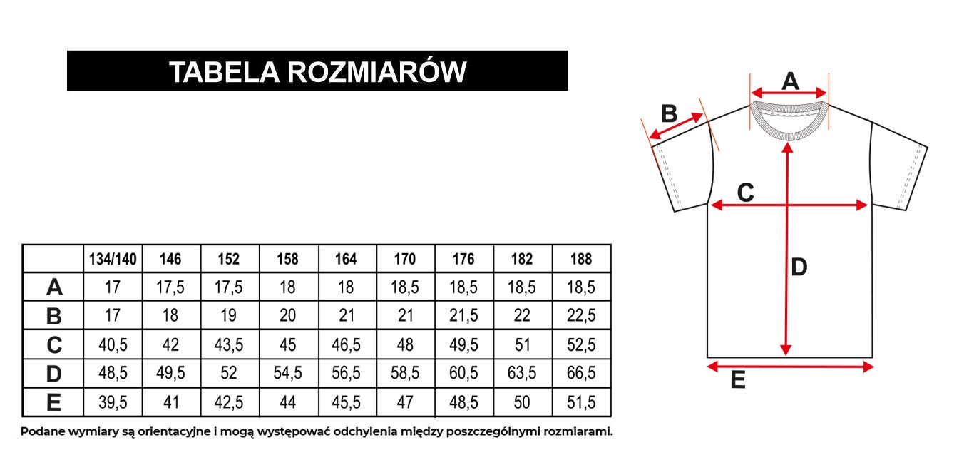 Tabela rozmiarów - Biały T-shirt z kolorowymi nadrukami 