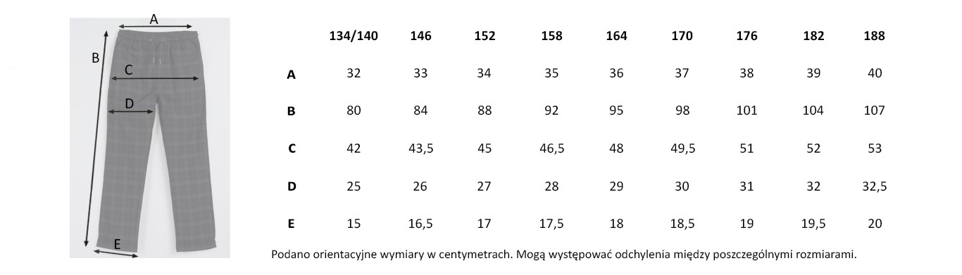 Tabela rozmiarów - Czarne eleganckie spodnie w kratę typu chinosy