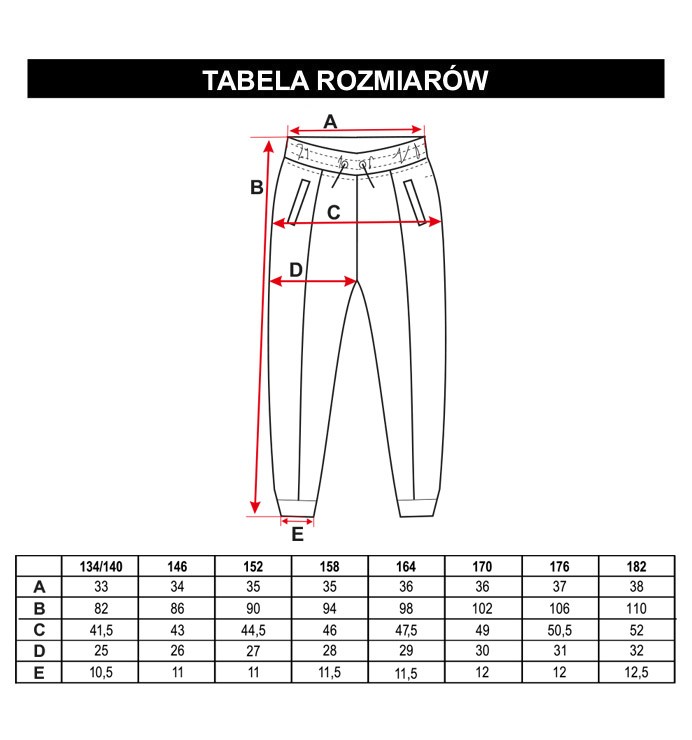 Tabela rozmiarów - Czarne spodnie dresowe z przeszyciami