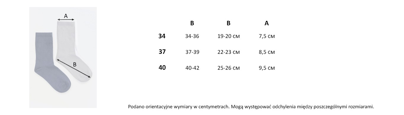 Tabela rozmiarów - Skarpetki chłopięce