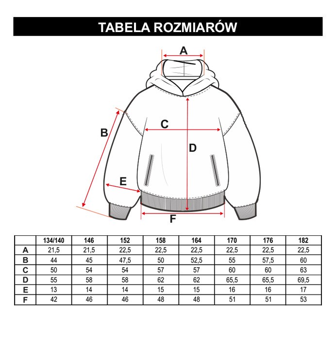 Tabela rozmiarów - Wzorzysta bluza dresowa z kapturem GRAFFITI