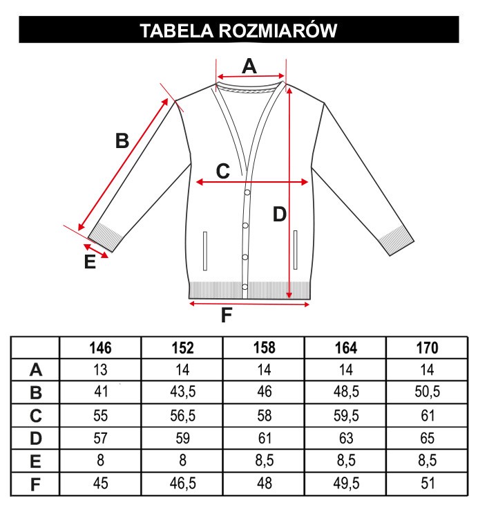 Tabela rozmiarów - Czarno-biały sweter typu kardigan