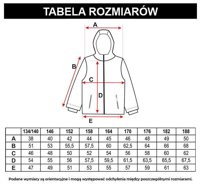 Tabela rozmiarów - Czarna ocieplana kurtka z kapturem i nadrukami
