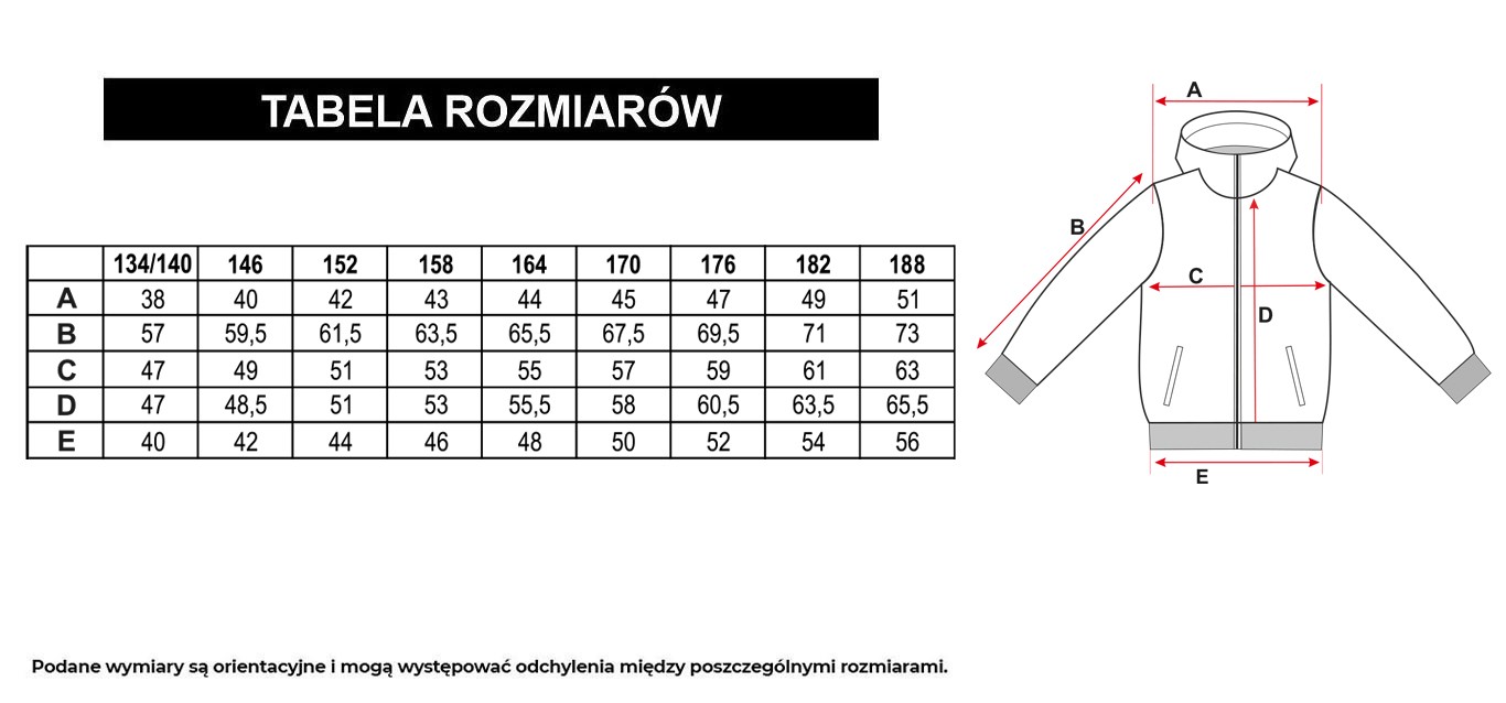 Tabela rozmiarów - Czarna pikowana kurtka z kapturem ocieplana