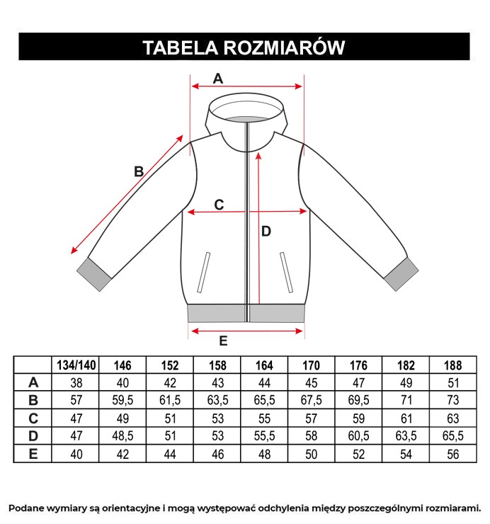 Tabela rozmiarów - Czarna pikowana kurtka z kapturem ocieplana