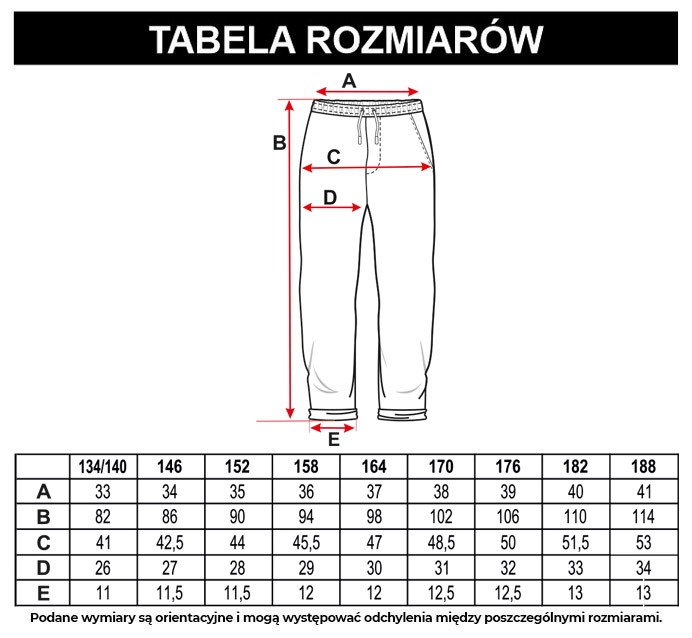 Tabela rozmiarów - Szare spodnie dresowe z aplikacją
