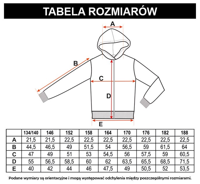 Tabela rozmiarów - Czarna rozpinana bluza dresowa z nadrukami