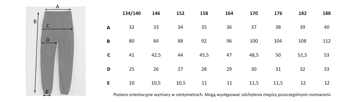 Tabela rozmiarów - Czarne spodnie dresowe z przestrzennymi kieszeniami i odpinanym łańcuchem