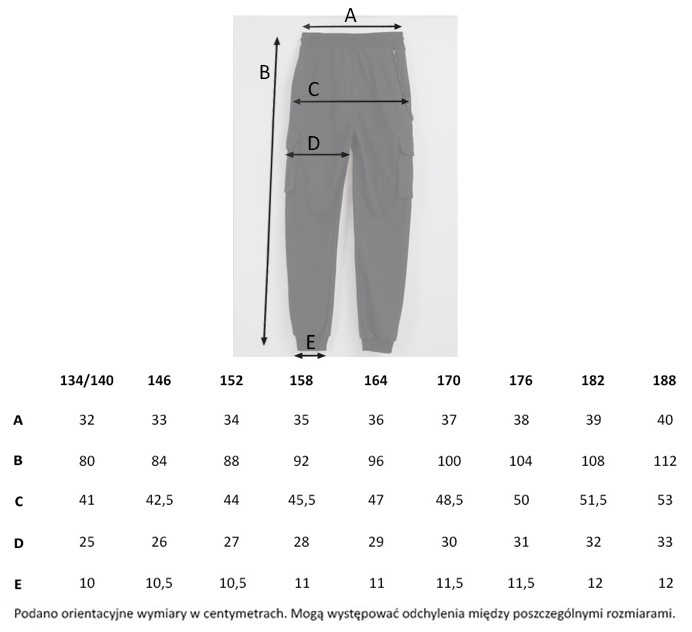 Tabela rozmiarów - Czarne spodnie dresowe z przestrzennymi kieszeniami i odpinanym łańcuchem